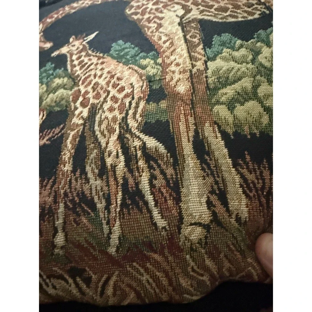 Vintage African Tapestry Throw Pillows, Giraffes, lot of 2